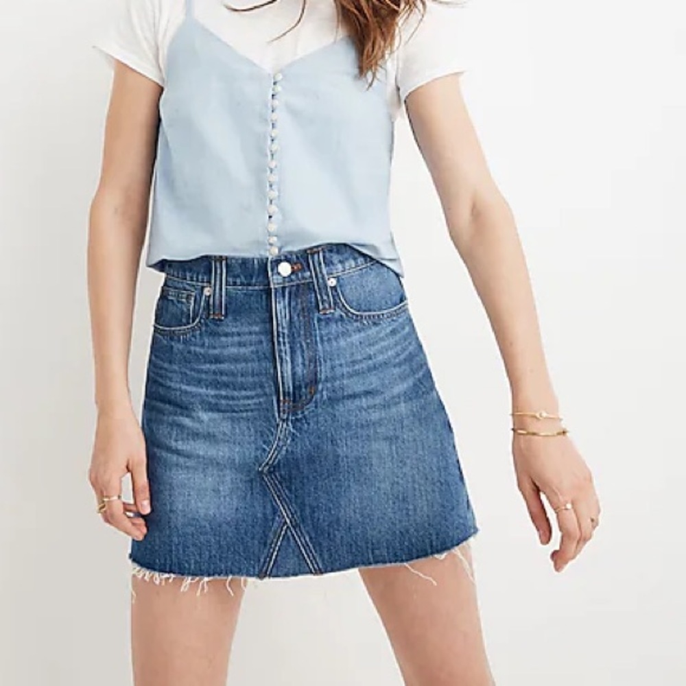 Madewell button fly mini A-Line denim skirt